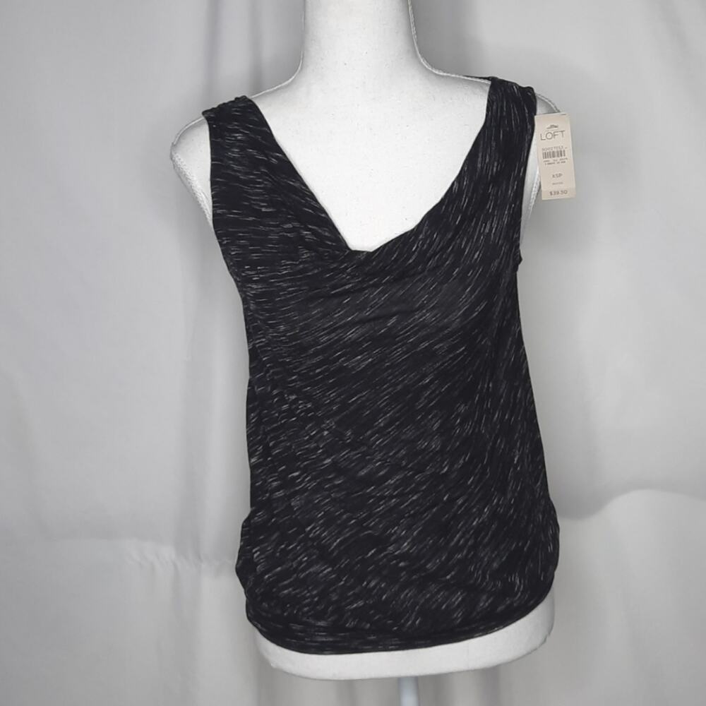 LOFT Womens Tank Top Draped Neck Black Space Dye XSP